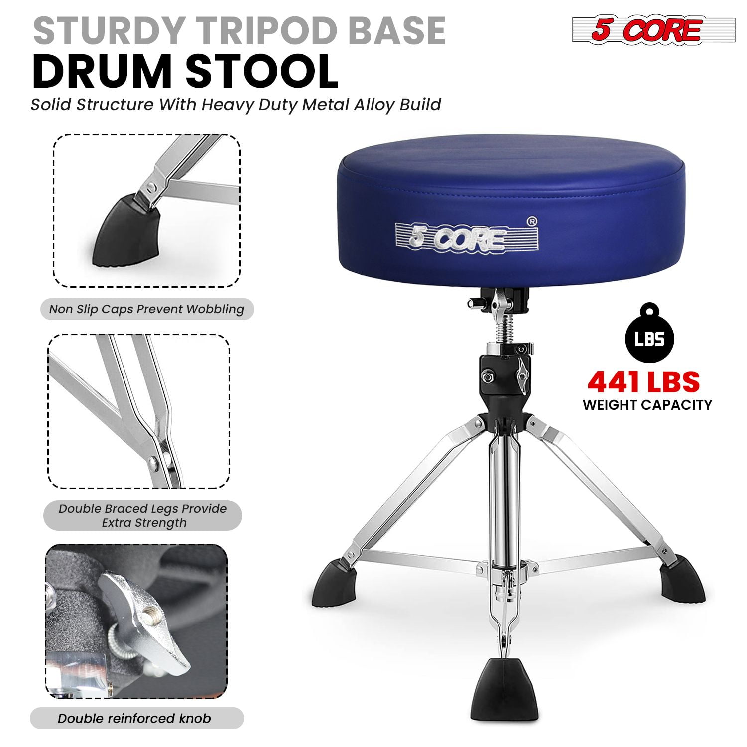 Drum Throne 4" Thick Padded Guitar Stool 441Lb Capacity 20-26' Adjustable Drummer Chair