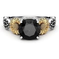 thumbnail image 2 of 3 Ct Round Cut Onyx Black Diamond Sunflower Design Engagement Ring, 925 Sterling Silver Rhodium Plated, 2 of 4