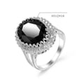 thumbnail image 2 of GKNET 925 Silver Ring Oval Black Zircon Rings Women Retro Fashion Silver Ring-6#, 2 of 6