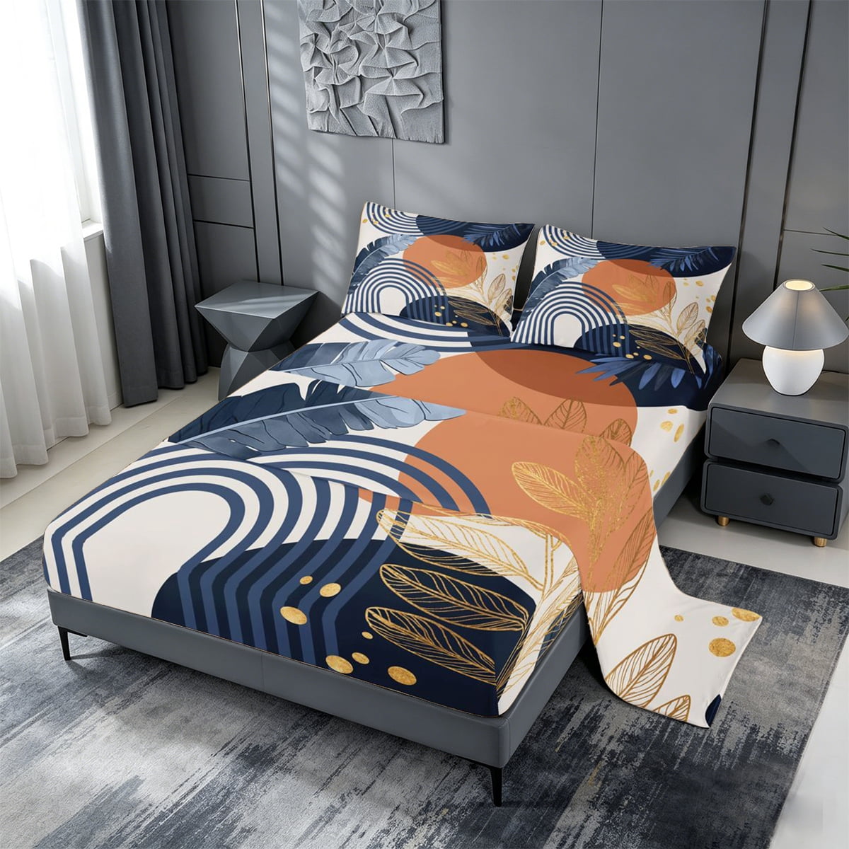 meiyoeat Bohemian Exotic Style Queen Sheets For Girls,Tropical Abstract Art Queen Sheet Sets,4 Pieces