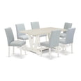 thumbnail image 2 of East West Furniture 7-Piece Dinette Set Includes 6 Modern Chairs with Upholstered Seat and High Back and a Rectangular Wooden Dining Table - Linen White Finish, 2 of 10