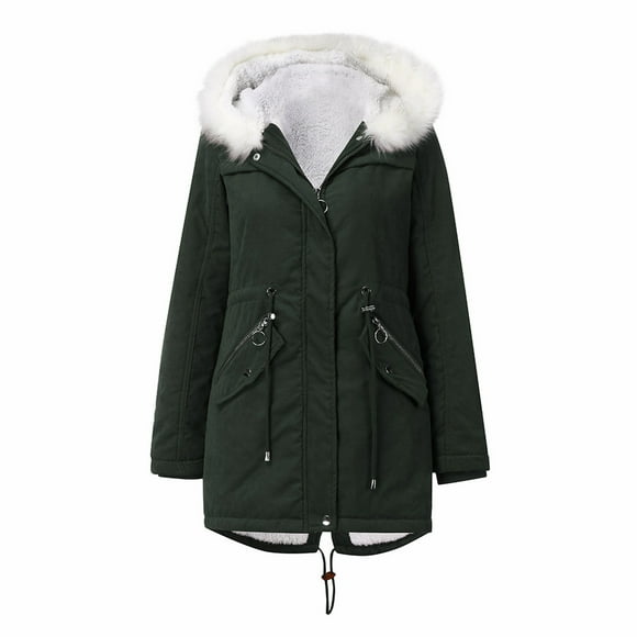 Hjcommed Manteau Long Chaud pour Femmes à Capuche Col Veste Slim Parkas d'Hiver Manteaux Verts S