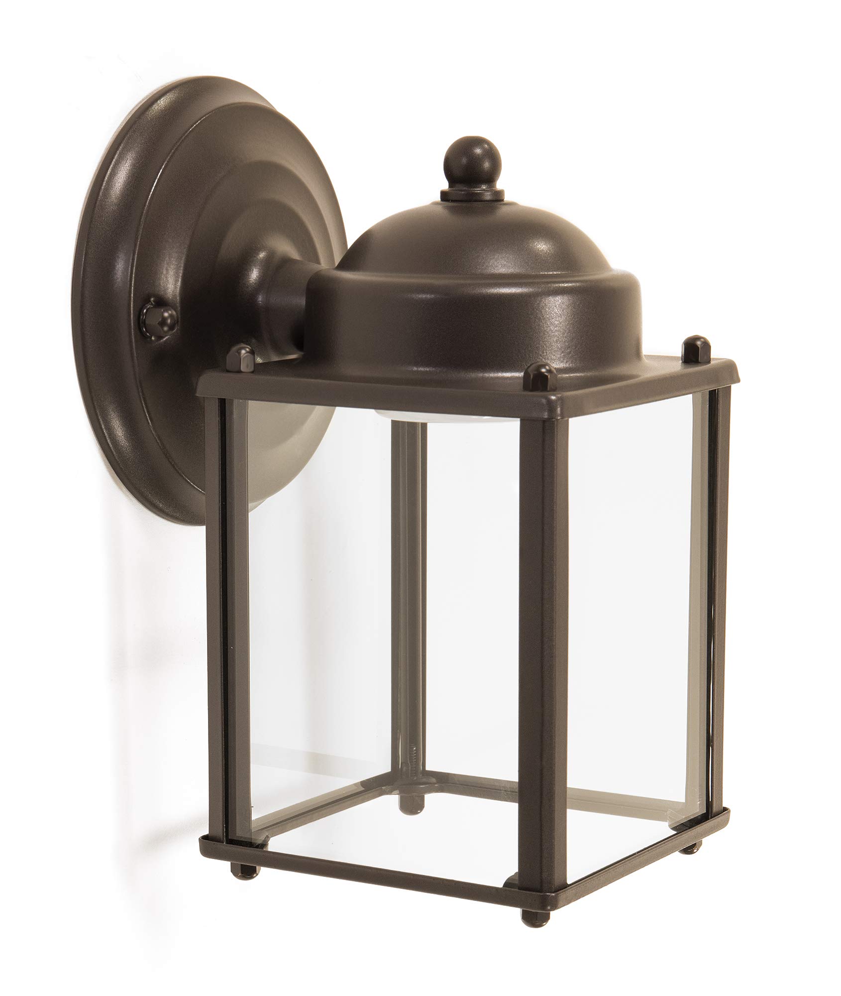 CORAMDEO Outdoor LED Square Coach Light for Porch, Patio, Deck, Barn, Wet Location, Built in LED gives 75W of light from 9.5W of power, 800 Lumens, 3K, Bronze Finish & Clear Glass (W033-830LEDC-BRZ)