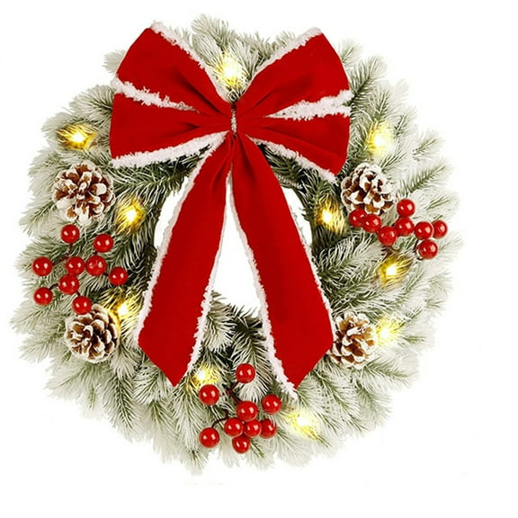 Wadada Christmas Wreath Lights Winter Wreath - 16Inch Lighted Christmas Door Wreath, Large Pre-Lit Christmas Decorations, Christmas Wreaths for Front Door, Christmas Window Decorations