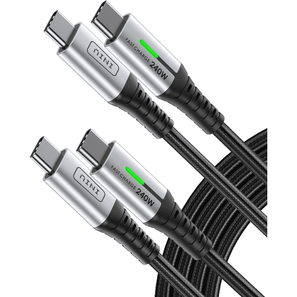 INIU 240W USB-C Charge Cable 2m 2-Pack, PD Fast Charging USB C to USB C Cable, Braided Type C to C Phone Charger Cord for iPhone 15 Pro Max Samsung S24 S23 Laptops iPad Switch Steam Deck etc