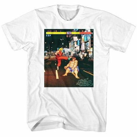 Street Fighter Video Martial Arts Arcade Game Kick Scene Adult T-Shirt Tee White