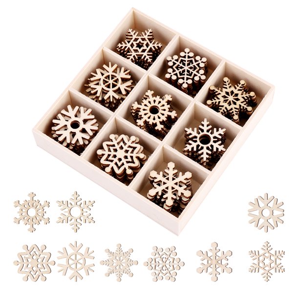 Amosfun 72 PCS Christmas colgantes colgantes de madera decorativa colgantes colgantes copos de nieve con forma de adornos colgantes para navidad festival de Navidad
