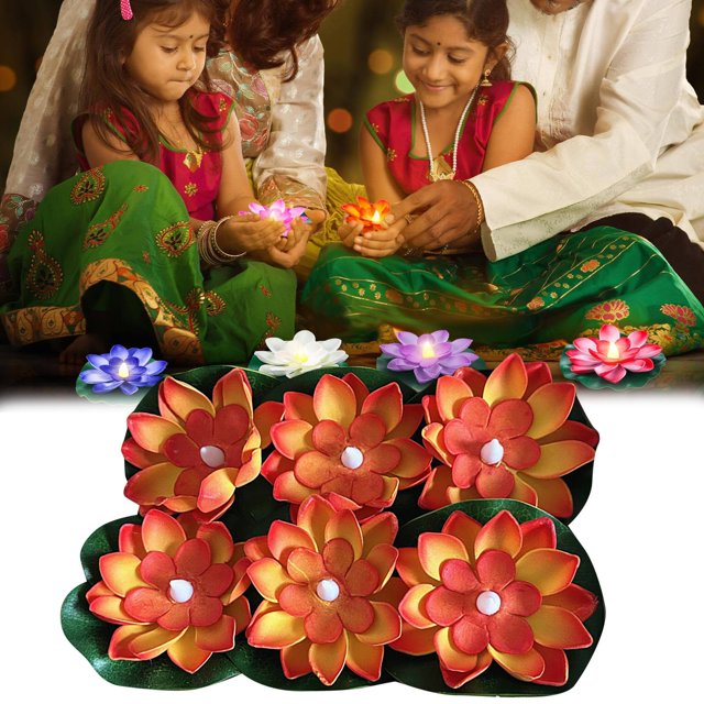 Home Decoration 6 Pcs Decoration Floating With Lights Plastic Flower Plastic Flower Artificial Traditional Indian Decor For Puja Home Party Decoration