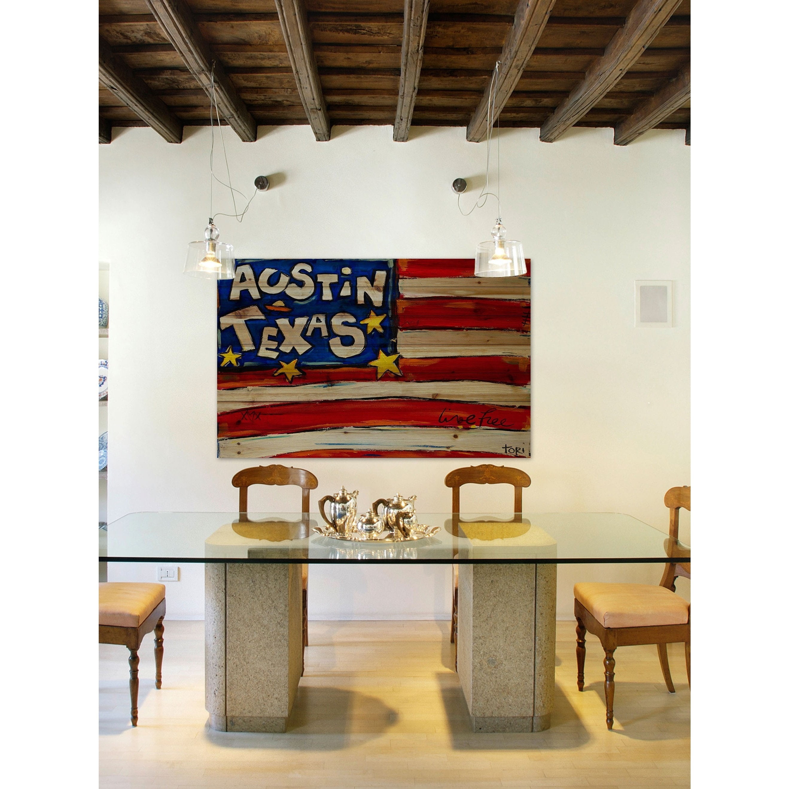 Marmont Hill "Austin Flag" by Tori Campisi Painting Print on Natural Pine Wood
