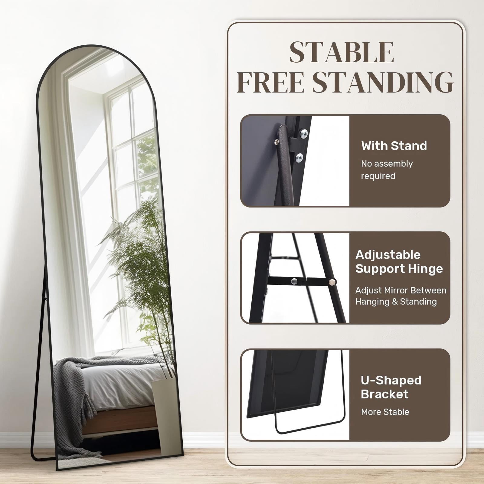 Lumora 64"x21.3" Arched Full-Length Mirror Free-standing Floor Mirror with Aluminum Frame, Black