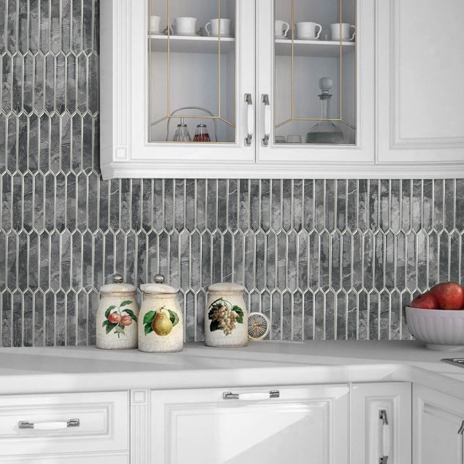 DEWOO Gray Long Hexagon Tile Peel and Stick Backsplash, 10 Sheets Self-Adhesive Wall Tiles Stick on Back Splash for Kitchen, Bathroom, Fireplace,RV(12"×12")