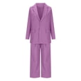 thumbnail image 4 of RYRJJ Women's Fall Two Piece Outfits Open Front Blazer Jacket and Wide Leg Pants with Pockets Business Casual Suit Sets(Purple,M), 4 of 7