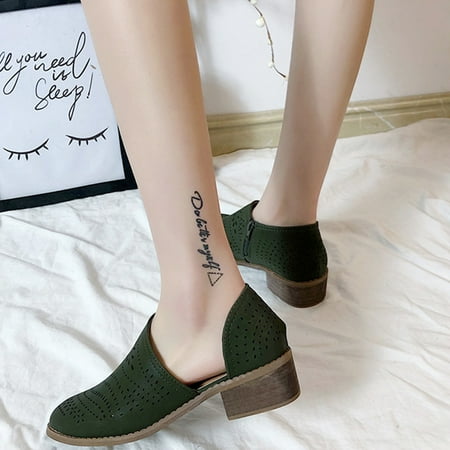

Binmer Women s Mid-Heel Hollow Pointed Toe Ladies Casual Shoes With Zipper