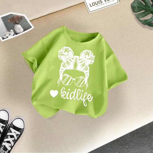 CHAOLEI T-Shirt Graphique Mignon pour Filles, Col Rond, Manches Courtes, Été, Décontracté, 9-10 Ans