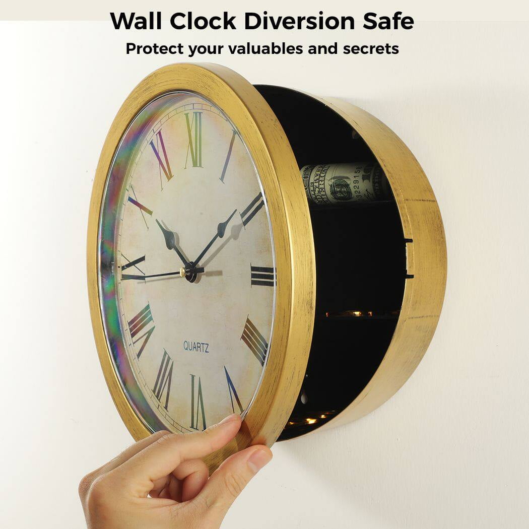 Wall Clock Hidden Safe, 10 inch Wall Safe Clock with Hidden Compartments for Home Office Hotel