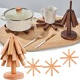 thumbnail image 3 of Begzeat Wooden Trivets for Hot Dishes, Folding Tree Shape Walnut Wood Table Mat, Non-Slip Pot Holders Heat Insulated Pad, Trivet Set Wood Coasters for Teapot Hot Pots, 3 of 9