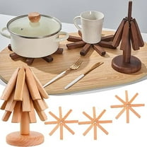 Uutvmp Wooden Trivets for Hot Dishes, Christmas Trivets Tree Shape Set of 3, for Hot Pots & Pans, Heat Resistant Collapsible Coasters, for Teapot Kitchen Counter