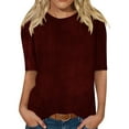 thumbnail image 1 of Tii.MM Womens 2025 Spring Velvet Tops Elegant Half Sleeve Crew Neck T Shirt Solid Color Tunic Blouse for Casual Work, 1 of 6