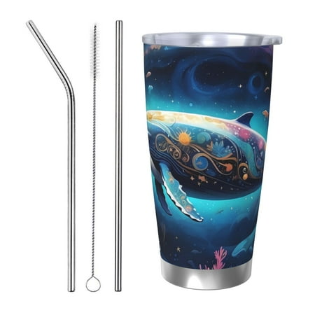 

Gaeub Vintage Colorful Patterned Dolphin Print 20-Ounce Stainless Steel Car Cup Tumblers Cups with Lids and Straw Coffee Cups for Adults Kids Home Car Office School Travel Party-Straw Three-piece Set