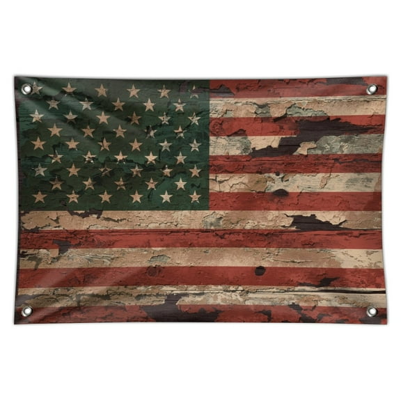 Rustic American USA Flag Distressed Home Business Office Sign - Vinyl Banner - 22" x 33" (56cm x 84cm)