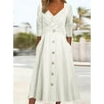 thumbnail image 2 of NANAHuang Womens Fall Dresses for Wedding Guest, Casual Plus Size Cross Button Long Sleeve Tiered Maxi Dress with Pockets, 2 of 3