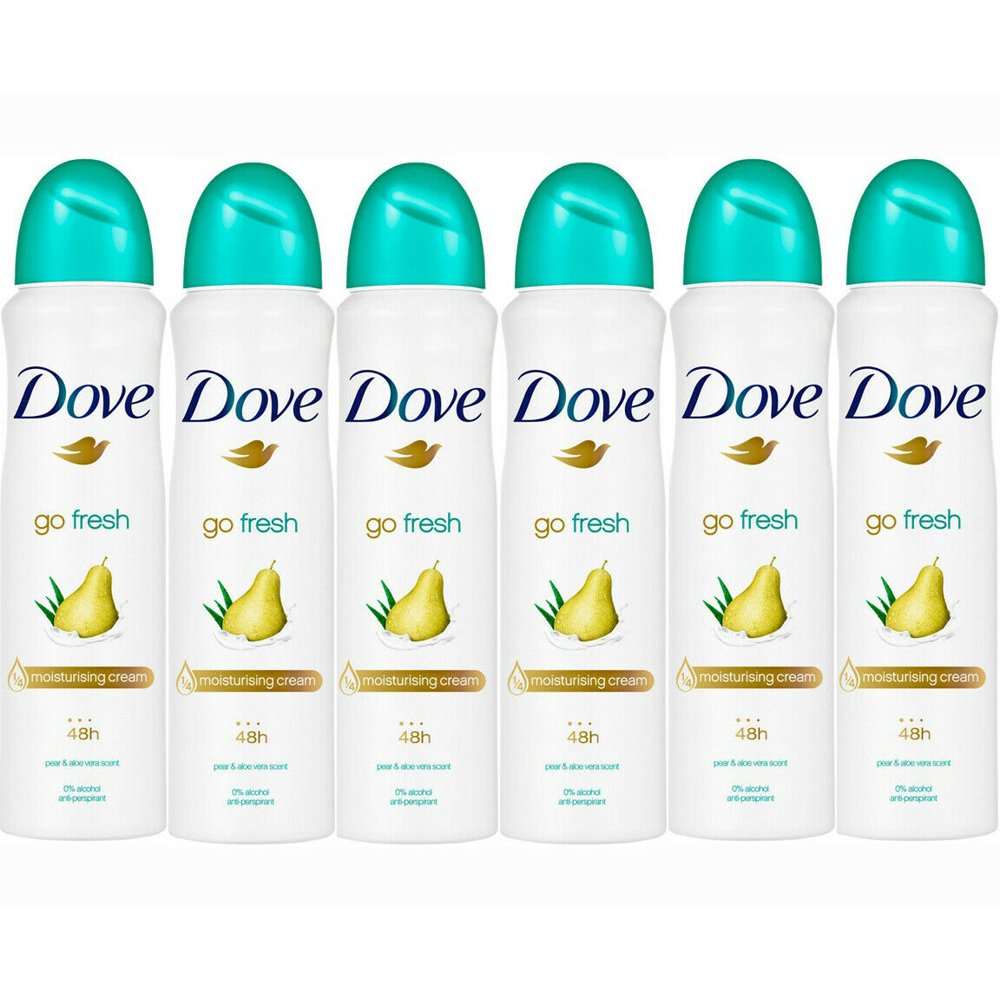 6 Pack Dove Go Fresh Pear & Aloe Antiperspirant Deodorant Spray, 150ml
