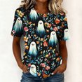 thumbnail image 3 of Uootdi Halloween Womens Shirts Crew Neck Short Sleeve Watercolor Ghost Floral All Over Print Pullover Tee Loose Fit Cottage Holiday Womens Tops, 3 of 7