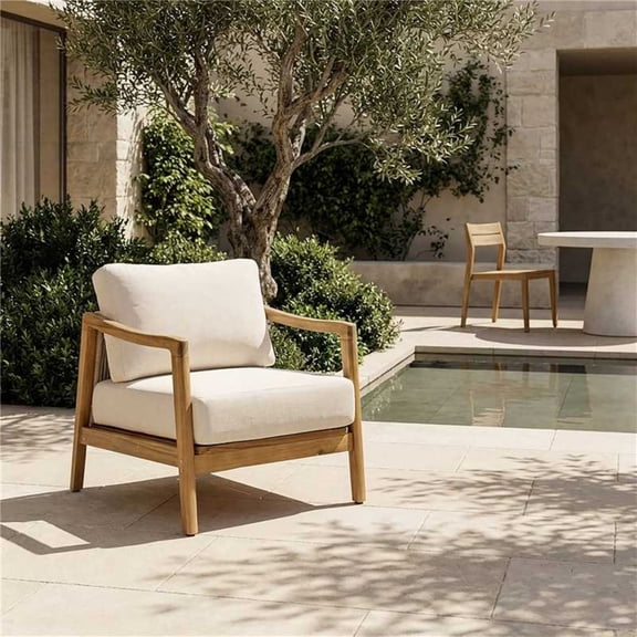Christopher Knight Home Outdoor Club Chair with Rope Back Detail, Water-Repellent Cushion, Teak   Beige