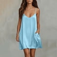 thumbnail image 2 of HVOBTTY Summer Women's Sleeveless Mini A-Line Dress V Neck Solid Color Strap Basic Daily Casual, 2 of 5