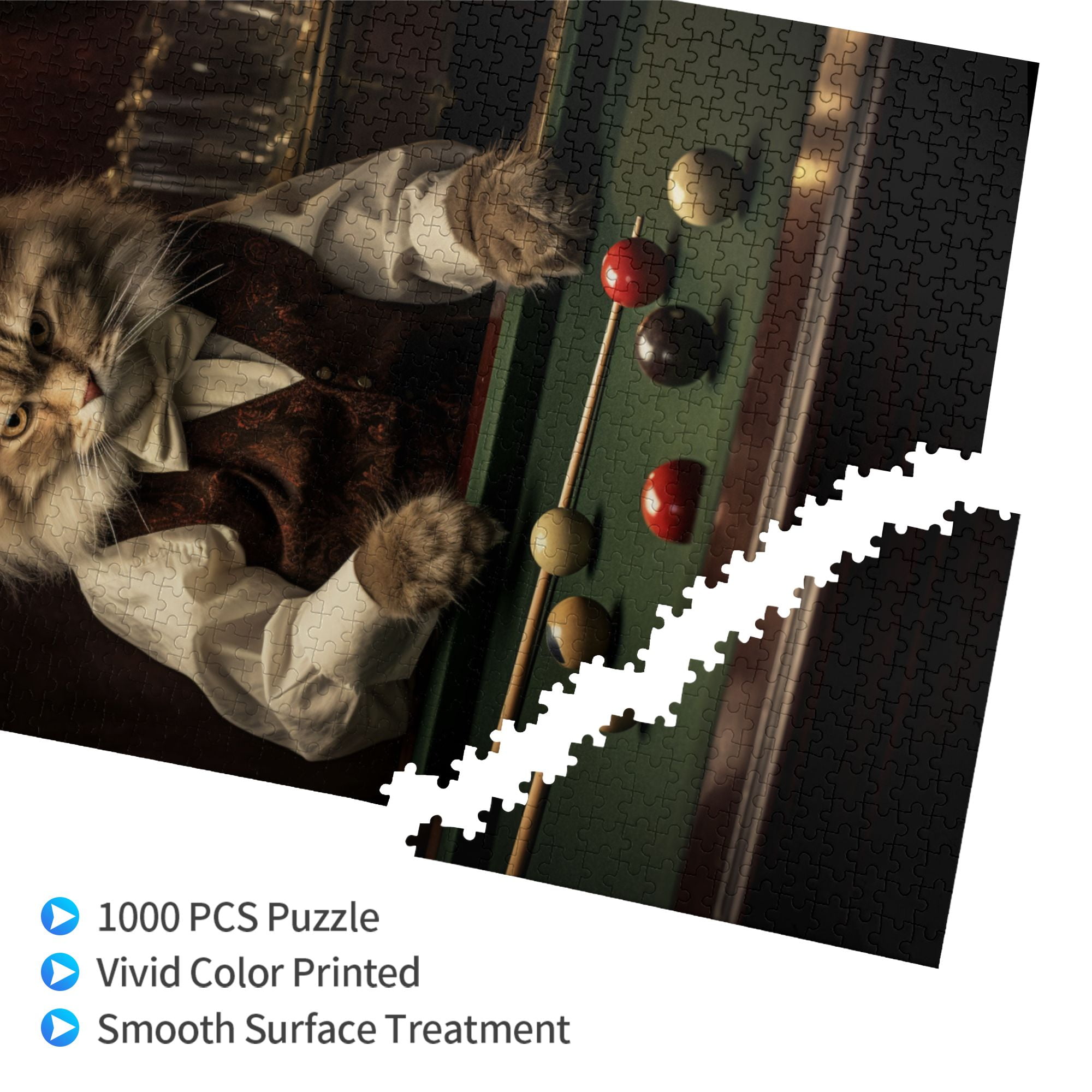 1000 PCS Cat'S Billiards Time 1000 Piece Puzzle For Adults,Funny Animal Wooden Puzzles Art Artwork,Enjoy The Puzzle Solving Process,Gift For Cat & Billiards Lovers,Unique And Beautiful Design