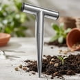 thumbnail image 6 of Stainless Steel Garden Dibber Heavy Duty T-Handle Handheld Bulb Planter Tool Hole Puncher Soil Dibber for Planting Bulbs Seedlings and Transplanting Ideal for Vegetable Gardens and Flower Beds, 6 of 6