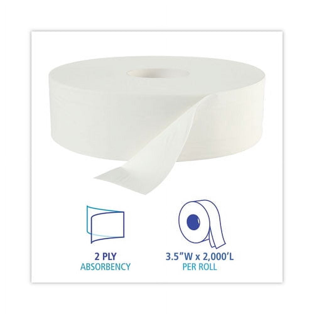 Jrt Bath Tissue, Jumbo, Septic Safe, 2-Ply, White, 3.5" X 2000 Ft, 6 Rolls/carton | Bundle of 2 Cartons