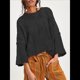 thumbnail image 4 of Suéteres Cortos de Punto para Mujer, de Gran Tamaño, con Mangas 3/4 y Cuello Redondo, Informales, para Otoño. Negro L, 4 of 5