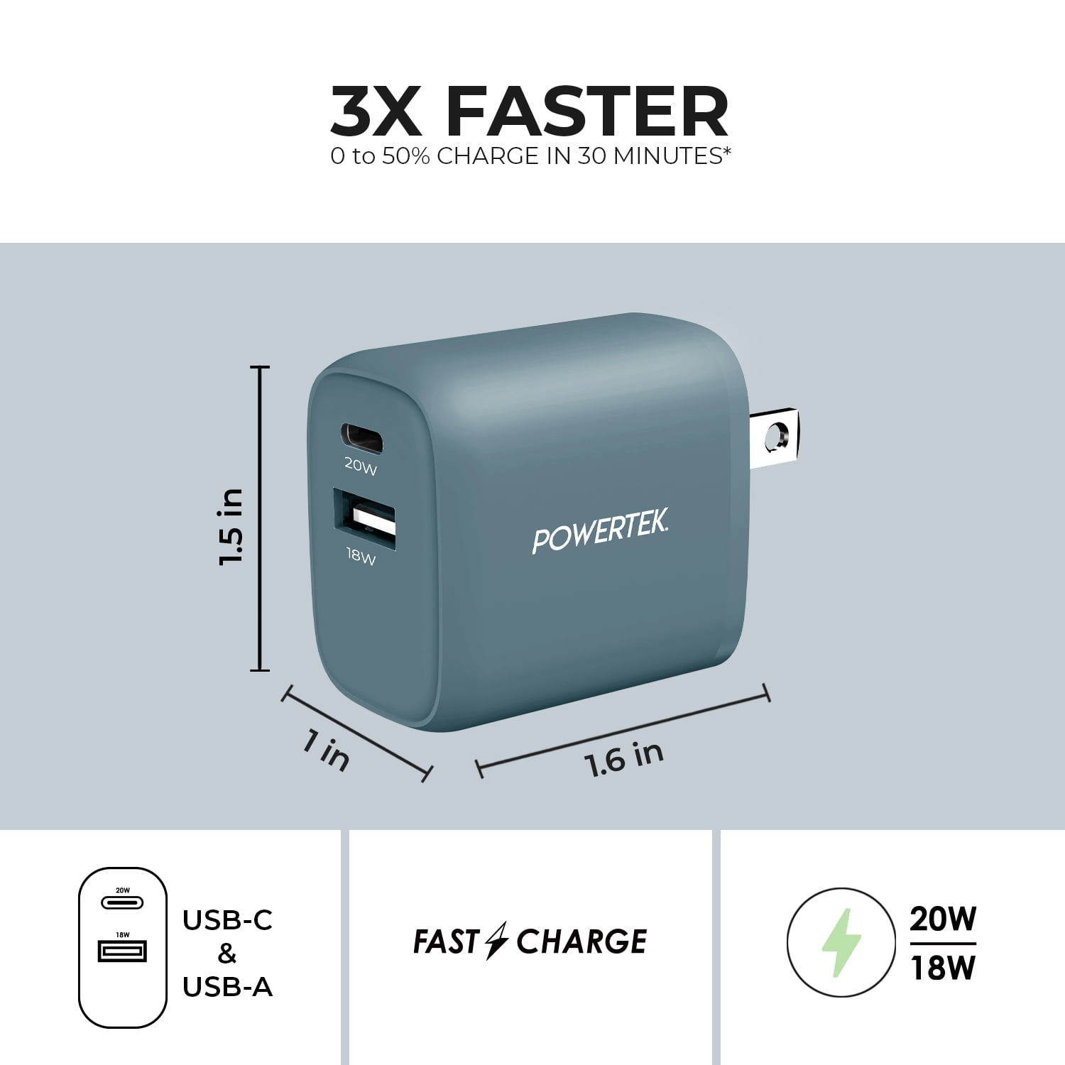 Liquipel Powertek Corduroy 20W Combo Wall Charger - Green