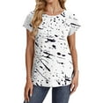 thumbnail image 3 of Aqestyerly Haut à Manches Courtes, Blouse Décontractée à Manches Courtes et Col Rond Imprimée pour Femmes, Confort Quotidien/blanc (TG), 3 of 6