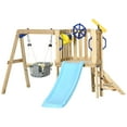 Wooden Swing Set, 3in1 Toddler Playset with Slide, Swing, Captain's