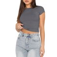 thumbnail image 6 of Sexy Short Sleeve Top for Women Solid Slim Fitted Shirt Tee Basic Crew Neck Crop Top Blouse, 6 of 9