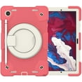 thumbnail image 4 of ELEHOLD Military Grade Shockproof Case For Samsung Galaxy Tab A8 10.5 (2022), Heavy Duty Protection Ring Stand Cover, Adjustable Angel, Detachable Shoulder Strap, Pencil Holder, Begonia Red, 4 of 11
