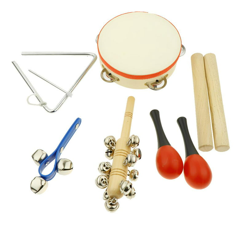 Set of Maracas, Tambourine, Tambourine with Rattles - FSC® Certified - pink  medium solid with desig, Toys