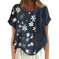 thumbnail image 4 of Innerwin Tee Print Floral Femmes Tops Plage Col Rond Confortable T-Shirt Bleu Marine S, 4 of 5