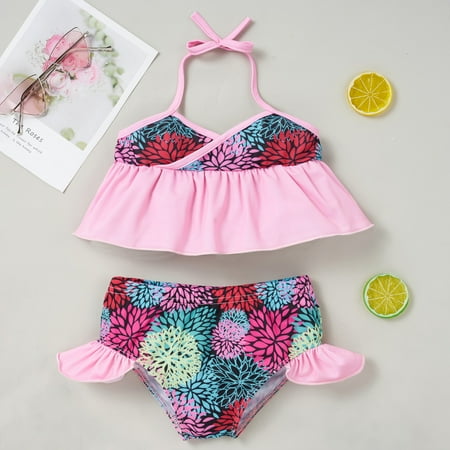 

CHGBMOK Clearance Toddler Baby Kids Girls Slip Floral Print Beach Two-Piece Swimwear Sets