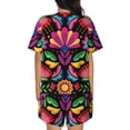 thumbnail image 6 of Lafuoo Colorful Floral Embroidery Mexican Pattern Women's Round Neck Short Sleeve Pajamas Set, Button Pajamas Elastic Band Pajamas Home Wear-4X-Large, 6 of 8