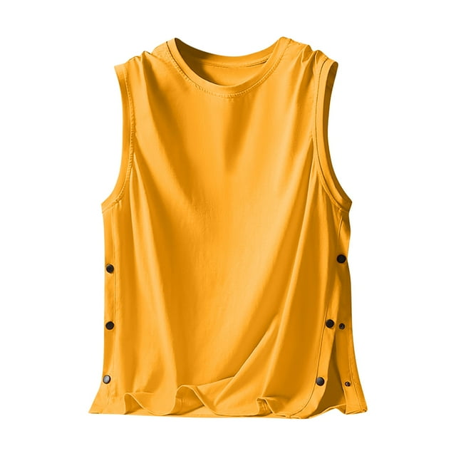 Weiqiqre Débardeur Homme Ample Sans Manches Boutonné Manches Courtes Coton Col Rond Parfait pour Course, Gym, Sports, Taille m-4TG
