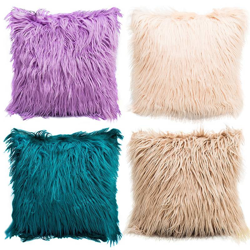 Fluffy Sofa Cushion Cover Plush Square Waist Throw Pillow Case Home