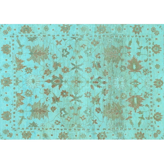 Ahgly Company Indoor Rectangle Oriental Light Blue Traditional Area Rugs, 7' x 9'