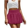 thumbnail image 2 of Women's Stretchy Casual Mini Skirt Ruffle High Waist Stretchy Flowy A-Line Skirt Summer Daily Wear for Teen Girls Wine XL, 2 of 4