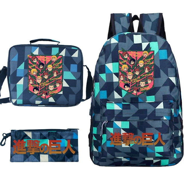 Juego de mochilas escolares Attacks Titans, 3 piezas con bolsa de hombro