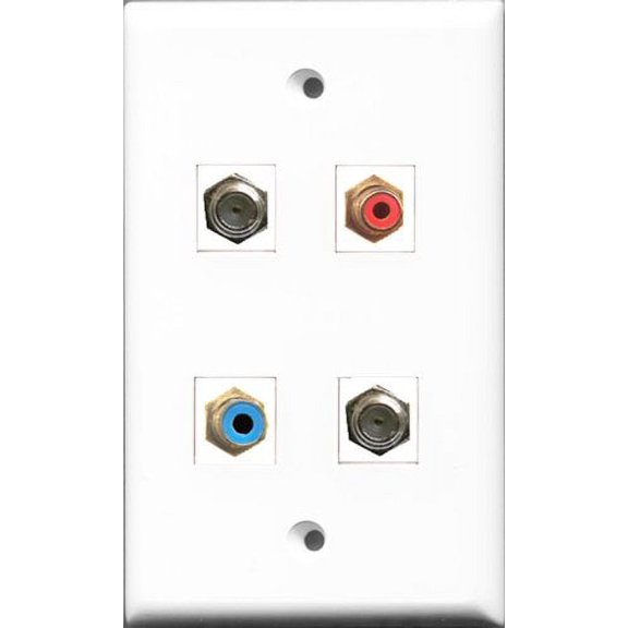 RiteAV 1 Port RCA Red and 1 Port RCA Blue 2 Port Coax Cable TV- F-Type Wall Plate