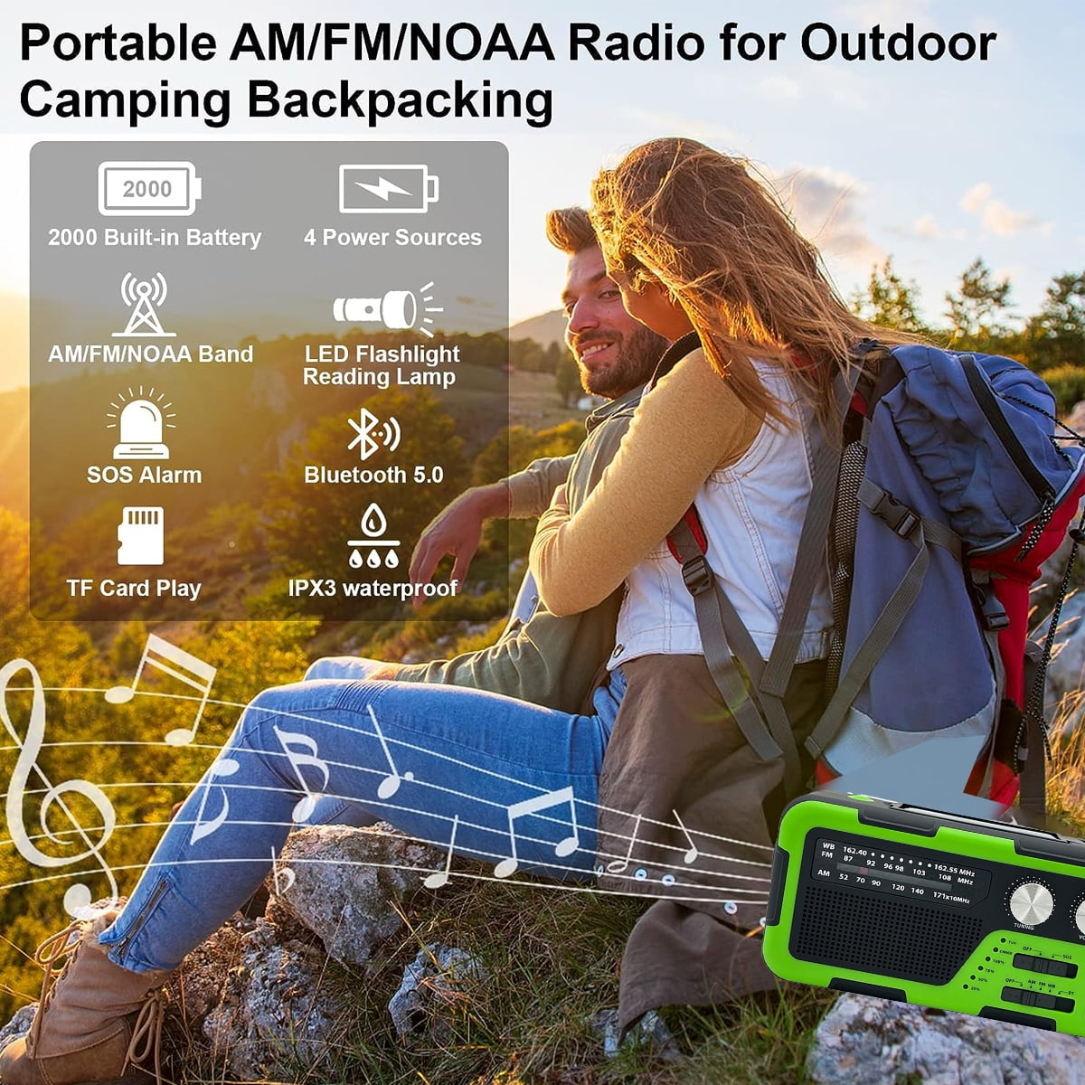 Hand Crank, AM/FM/NOAA Broadcasts for Extreme Conditions Solar-Powered Emergency Weather Radio