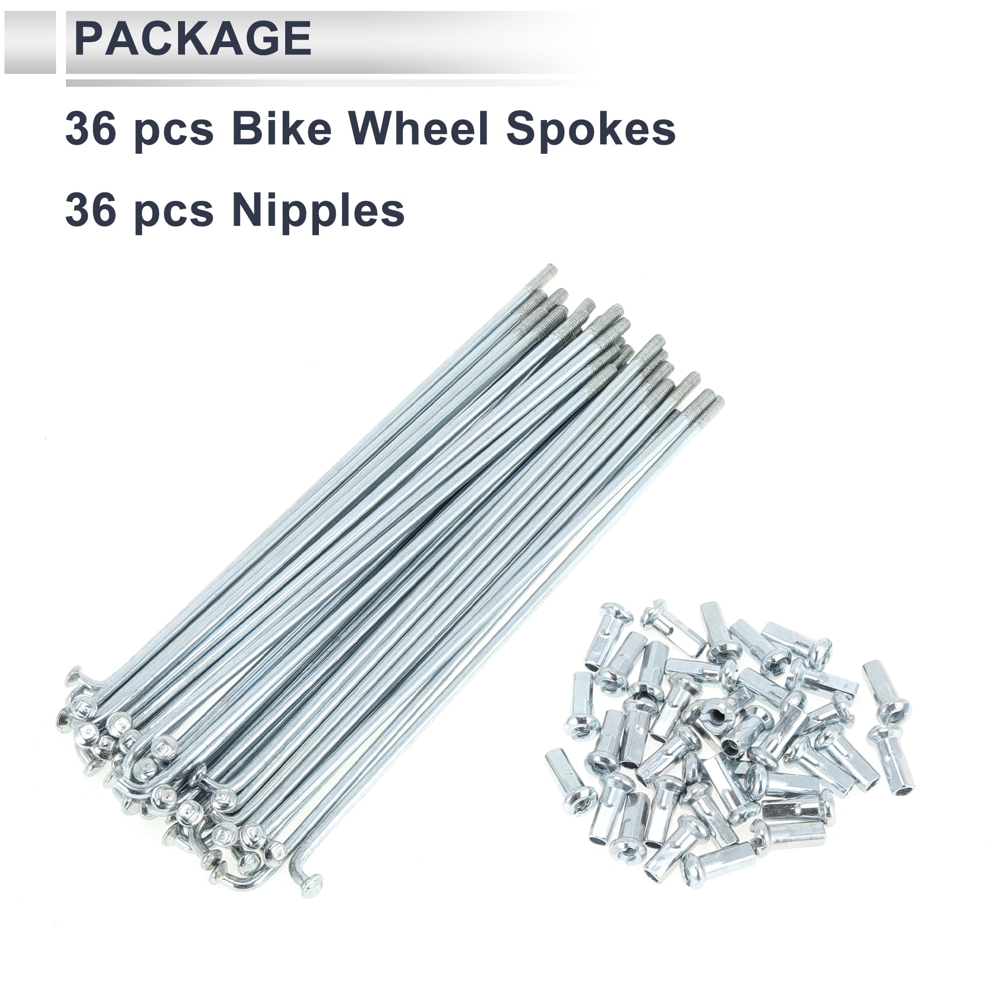 Unique Bargains 36Pcs Universal 12G Bike Wheel Spokes Carbon Steel Galvanized Silver 5.16"